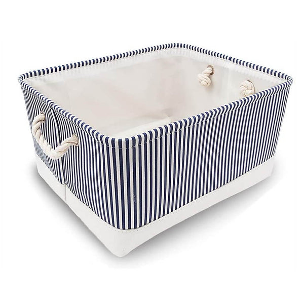 Waschbare zusammenklappbare verdickte Segeltuch Stoff Aufbewahrungsbox mit Kordelzug Blaue Streifen