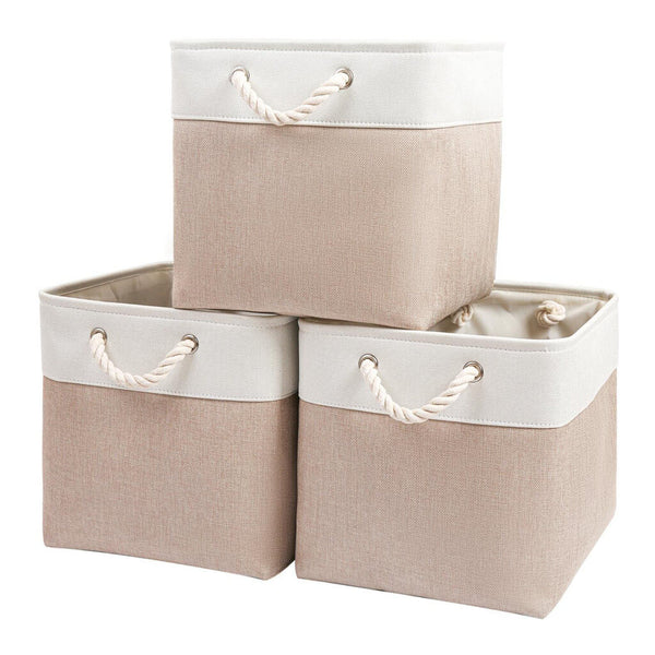 aufbewahrungsbox stoff set 3per sets 33x38x33cm Khaki Weiß