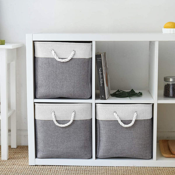 Aufbewahrungsboxen Stoff 28x28x28 cm in Würfel Grau Weiß