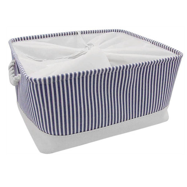 Waschbare zusammenklappbare verdickte Segeltuch Stoff Aufbewahrungsbox mit Kordelzug Blaue Streifen
