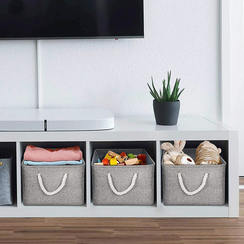 Boxen Stoff Aufbewahrung Aufbewahrungsboxen Faltbare mit Griff, 3er Set, Grau