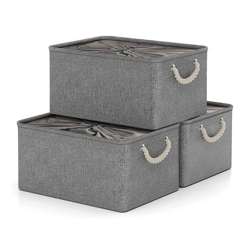 Boxen Stoff Aufbewahrung Aufbewahrungsboxen Faltbare mit Griff, 3er Set, Grau