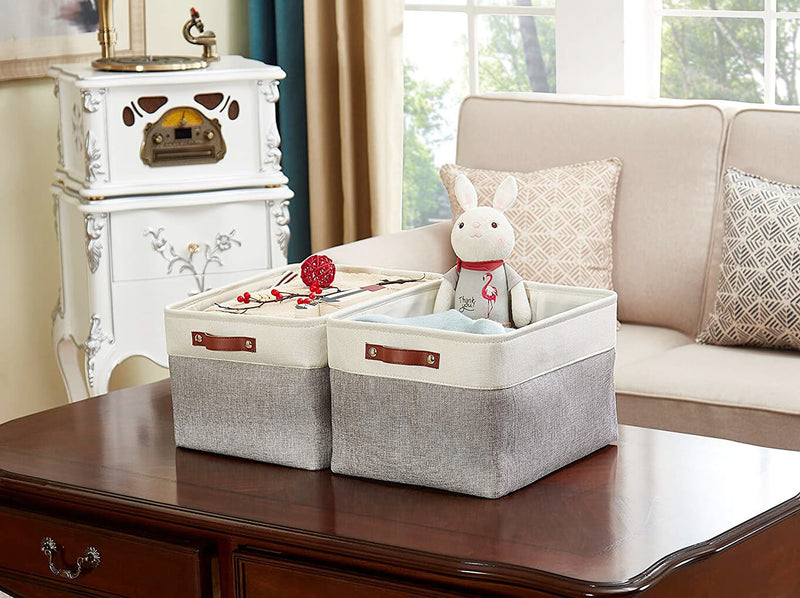 Faltbare Aufbewahrungsbox aus Stoff 33 x 38 x 33cm Boxen mit Griffen für Zuhause Grau/Weiß
