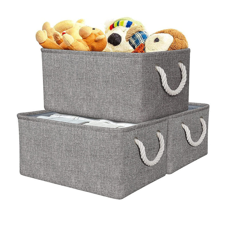 Boxen Stoff Aufbewahrung Aufbewahrungsboxen Faltbare mit Griff, 3er Set, Grau