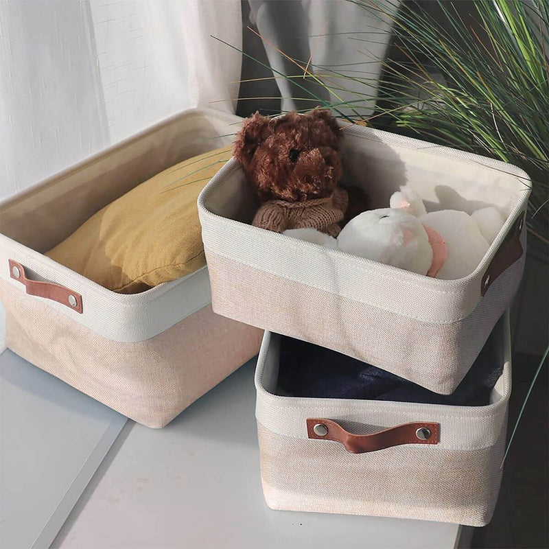 Leinen Aufbewahrungsbox Weiss Khaki Mangata